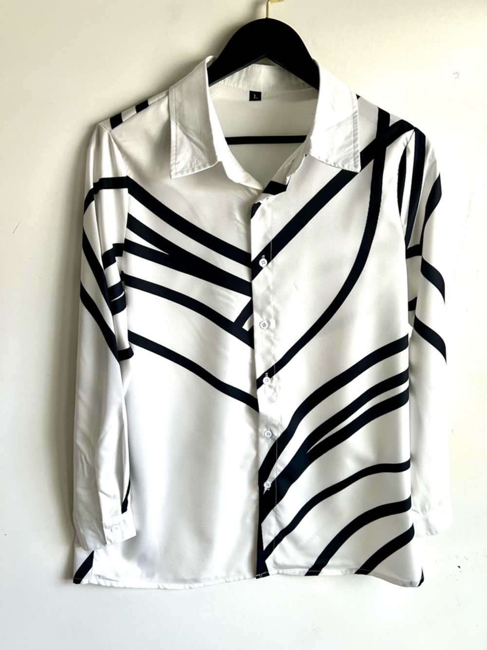 Black & White Striped Button-Down Blouse, SZ L, New without Tags, Unbranded